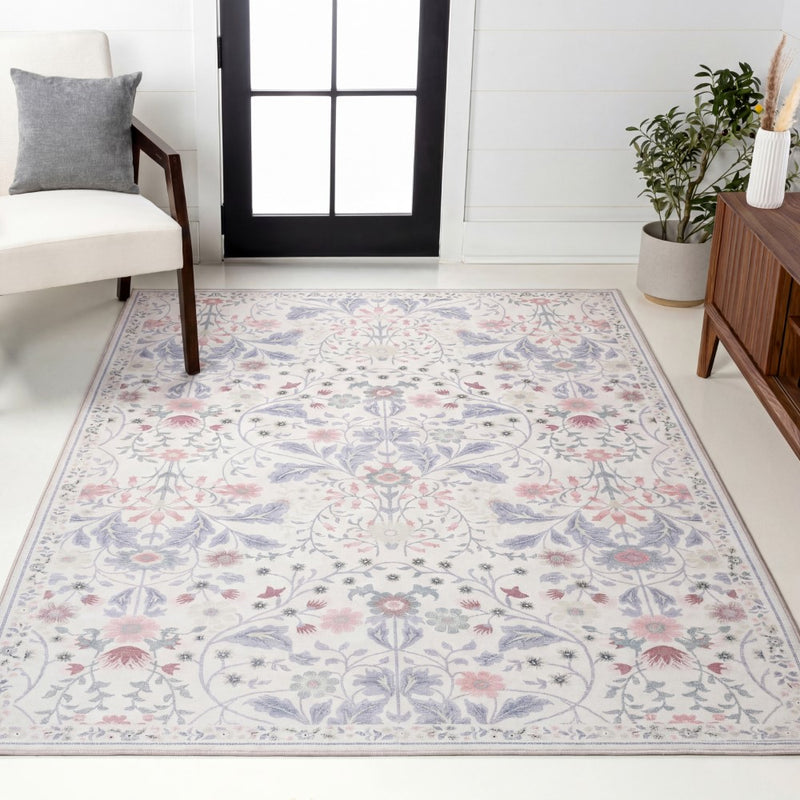 Primrose Art Nouveau Floral Border Machine-washable Area Rug