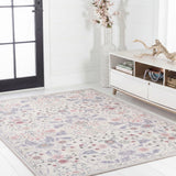 Primrose Art Nouveau Floral Border Machine-washable Area Rug