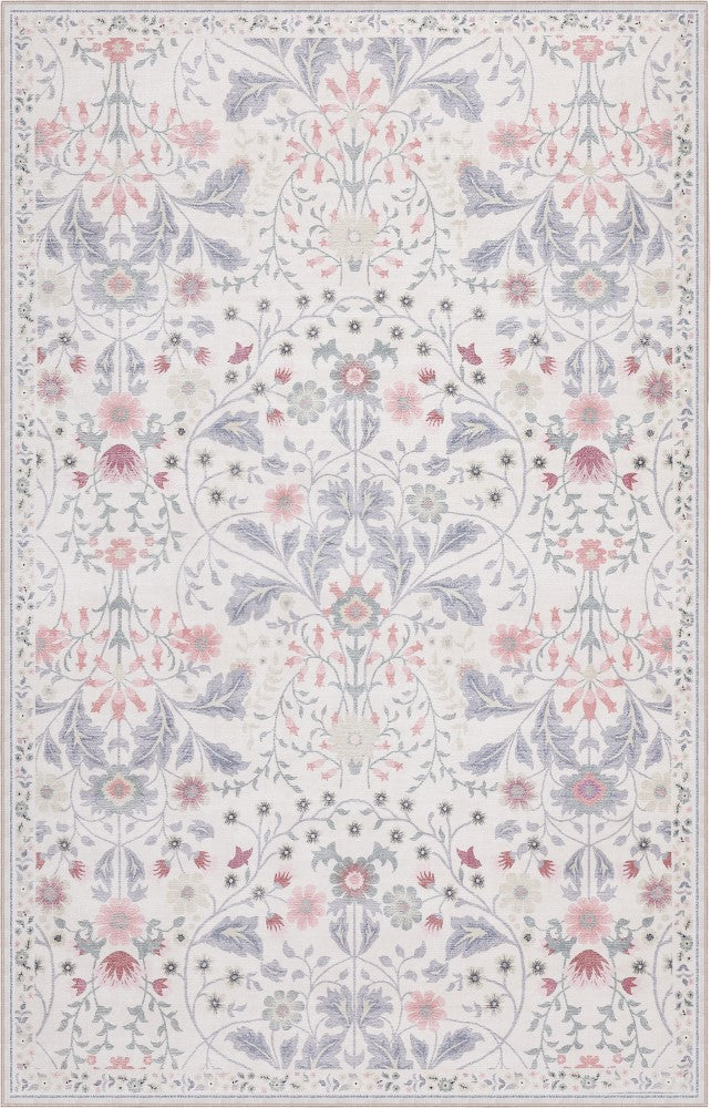 Primrose Art Nouveau Floral Border Machine-washable Area Rug