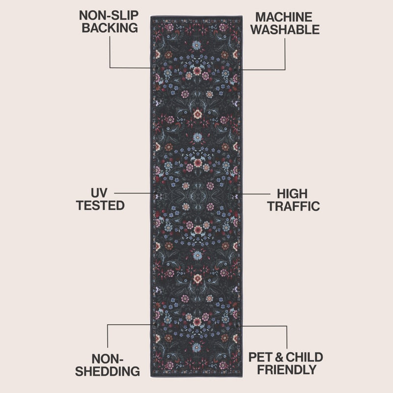 Primrose Art Nouveau Floral Border Machine-washable Area Rug