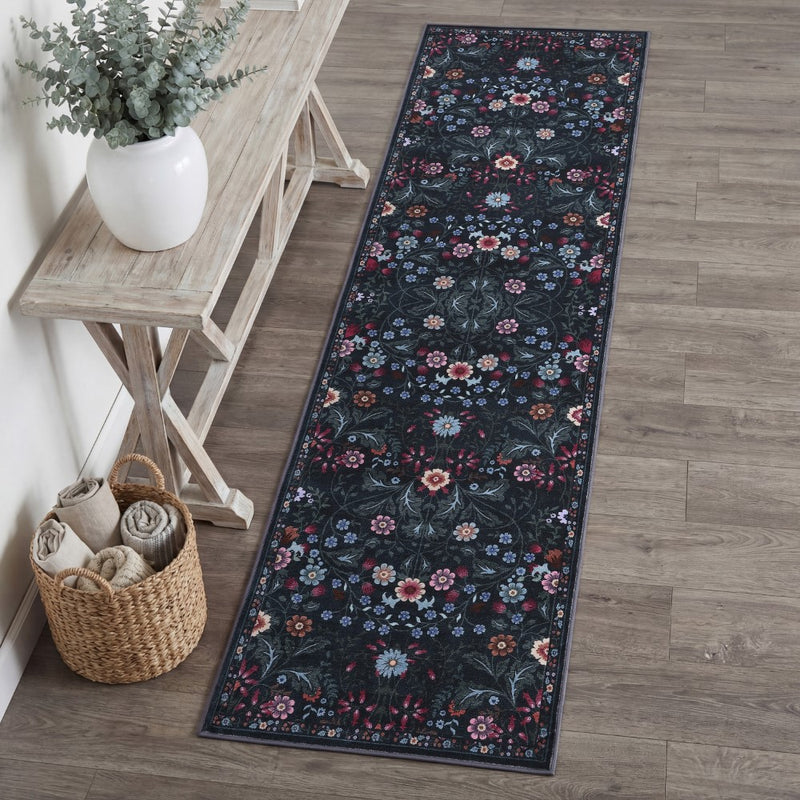 Primrose Art Nouveau Floral Border Machine-washable Area Rug