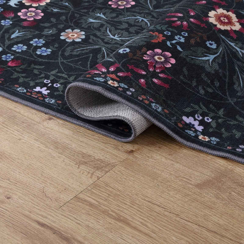 Primrose Art Nouveau Floral Border Machine-washable Area Rug