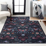 Primrose Art Nouveau Floral Border Machine-washable Area Rug
