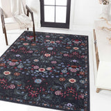 Primrose Art Nouveau Floral Border Machine-washable Area Rug