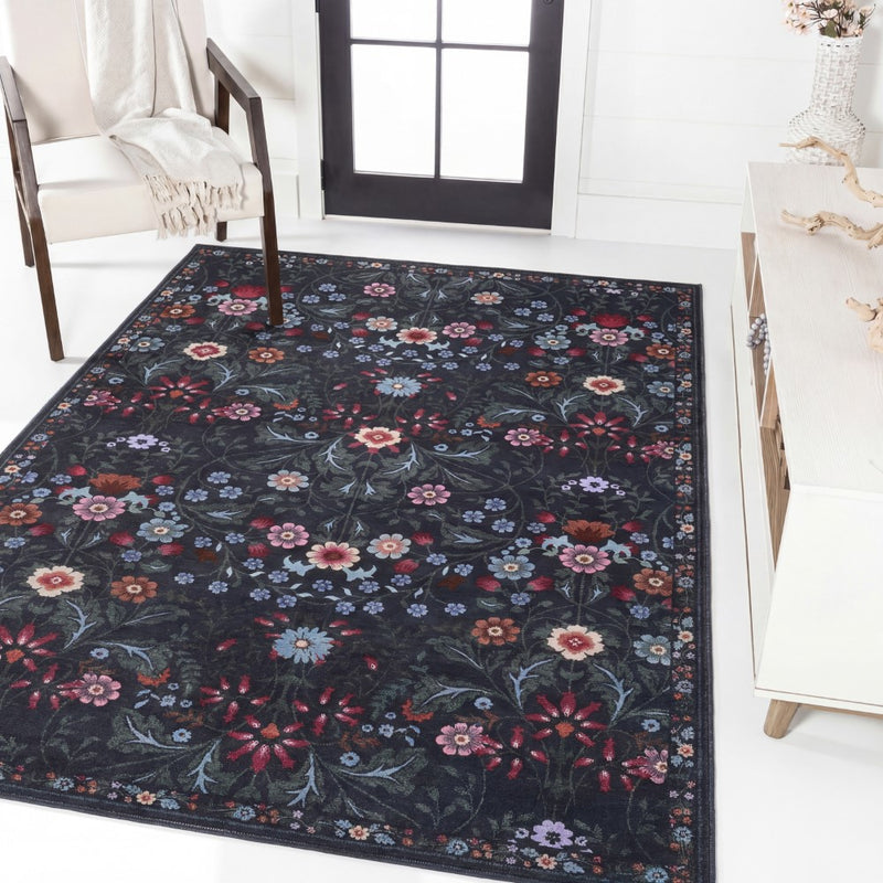 Primrose Art Nouveau Floral Border Machine-washable Area Rug
