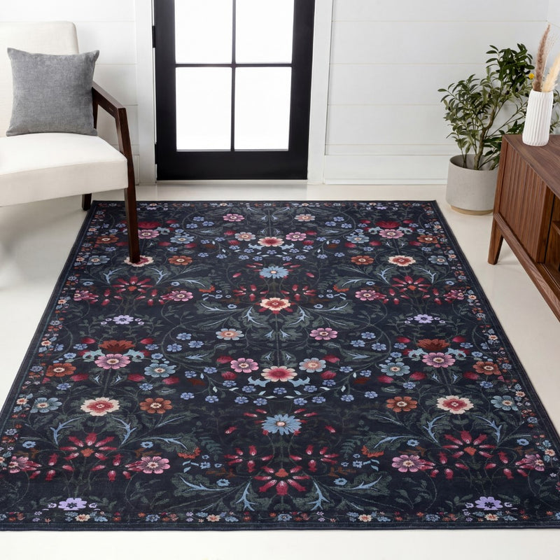 Primrose Art Nouveau Floral Border Machine-washable Area Rug