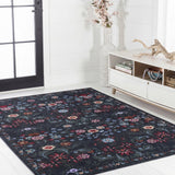 Primrose Art Nouveau Floral Border Machine-washable Area Rug
