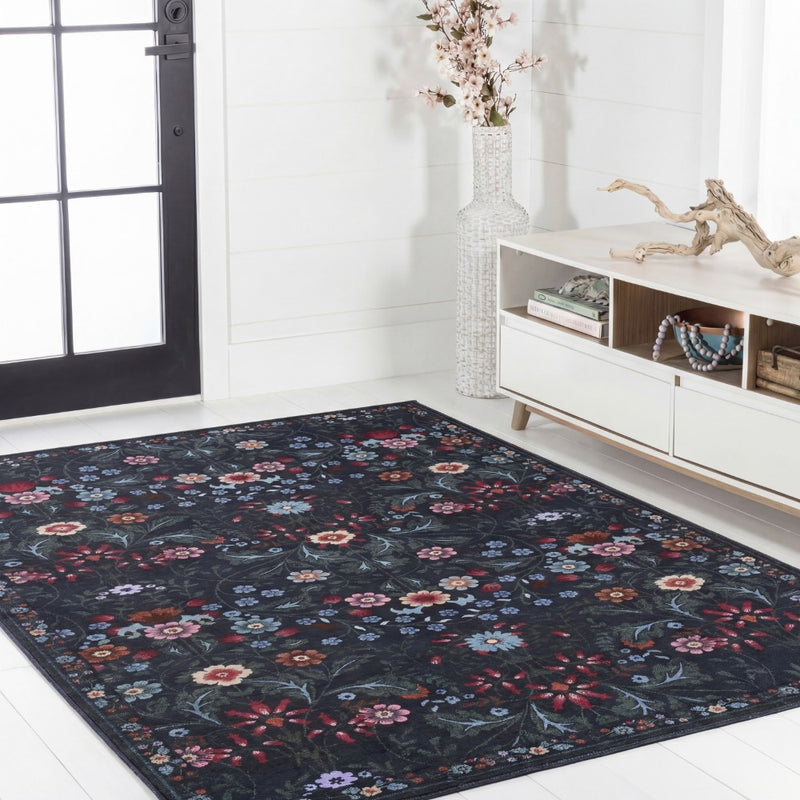 Primrose Art Nouveau Floral Border Machine-washable Area Rug
