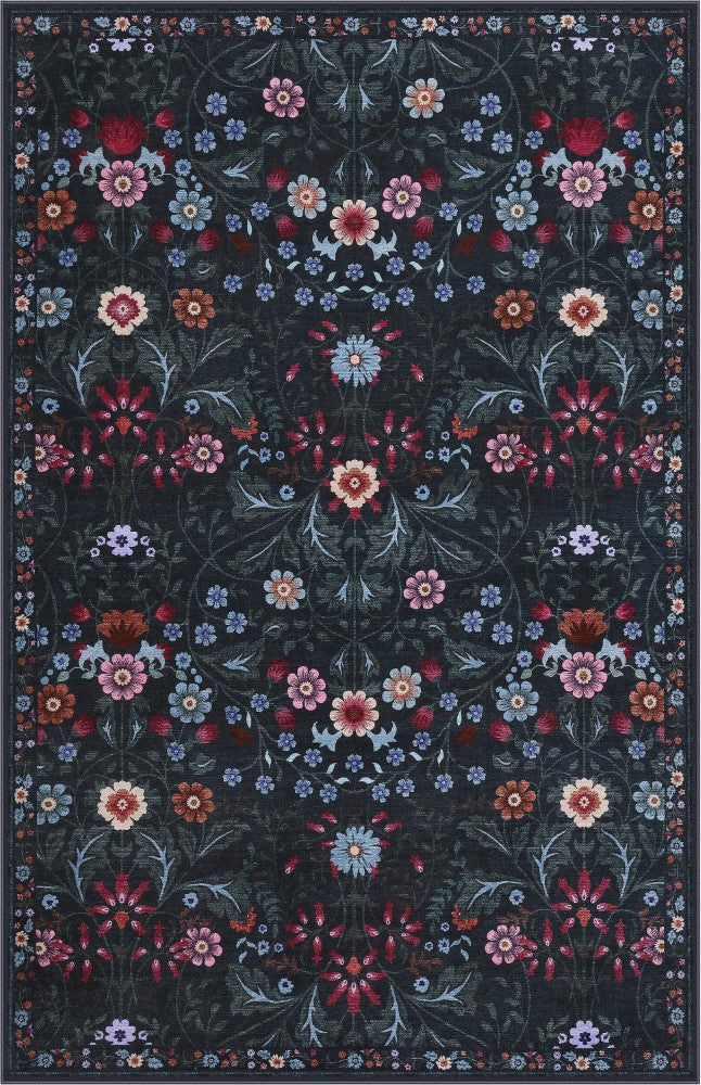 Primrose Art Nouveau Floral Border Machine-washable Area Rug