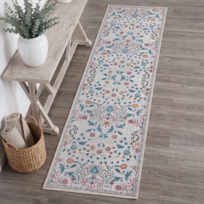 Primrose Art Nouveau Floral Border Machine-washable Area Rug