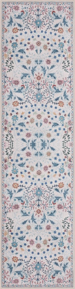 Primrose Art Nouveau Floral Border Machine-washable Area Rug