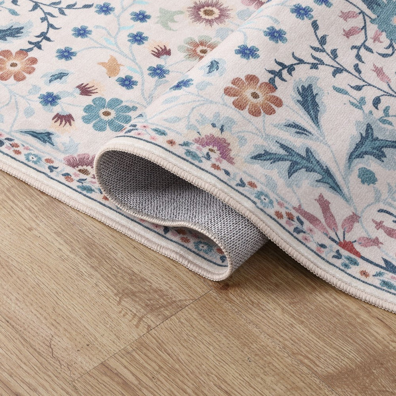 Primrose Art Nouveau Floral Border Machine-washable Area Rug