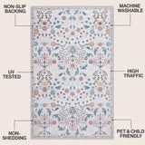 Primrose Art Nouveau Floral Border Machine-washable Area Rug