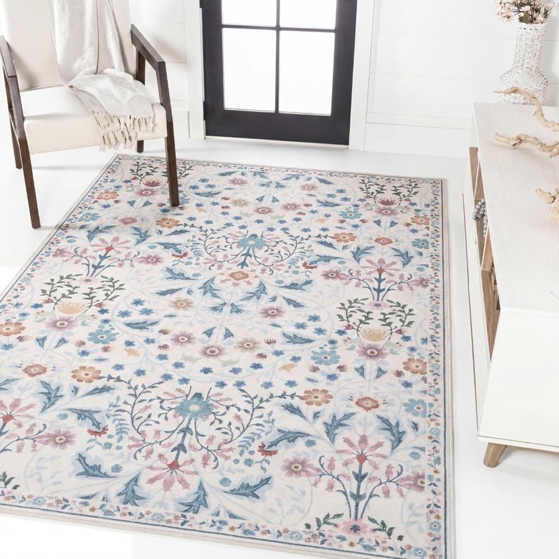 Primrose Art Nouveau Floral Border Machine-washable Area Rug