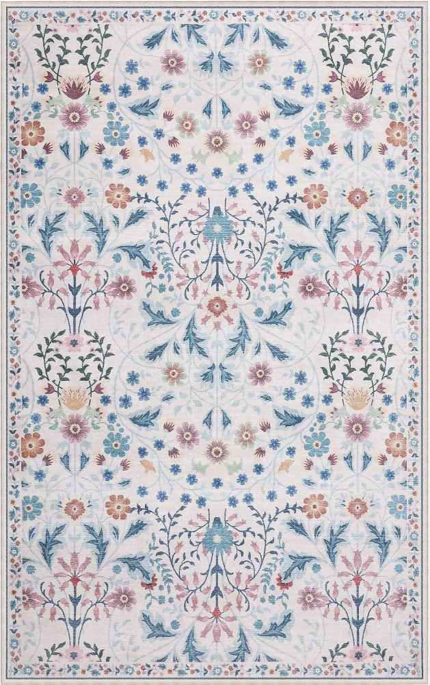 Primrose Art Nouveau Floral Border Machine-washable Area Rug