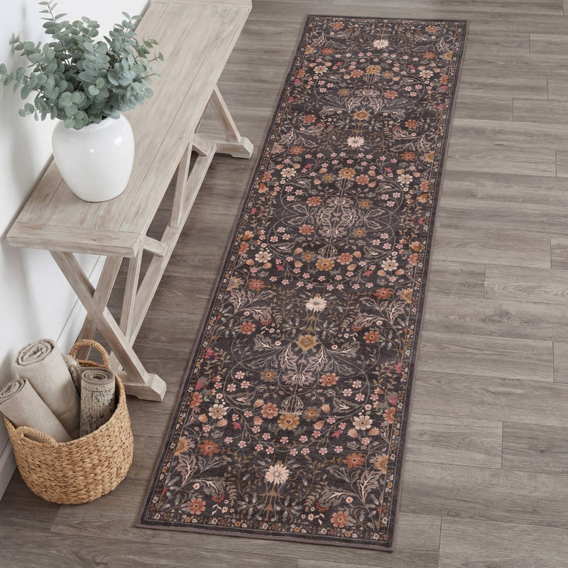 Primrose Art Nouveau Floral Border Machine-washable Area Rug