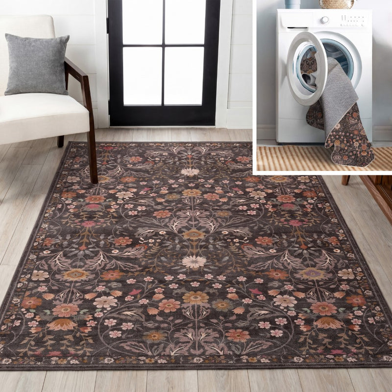 Primrose Art Nouveau Floral Border Machine-washable Area Rug