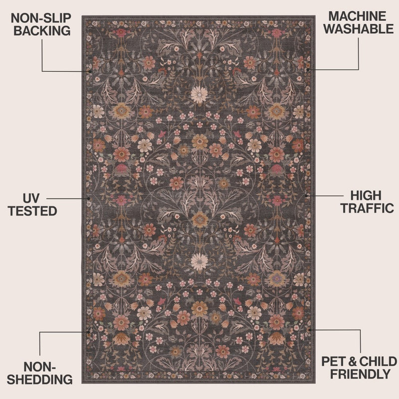 Primrose Art Nouveau Floral Border Machine-washable Area Rug