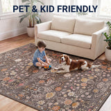 Primrose Art Nouveau Floral Border Machine-washable Area Rug