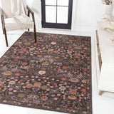 Primrose Art Nouveau Floral Border Machine-washable Area Rug