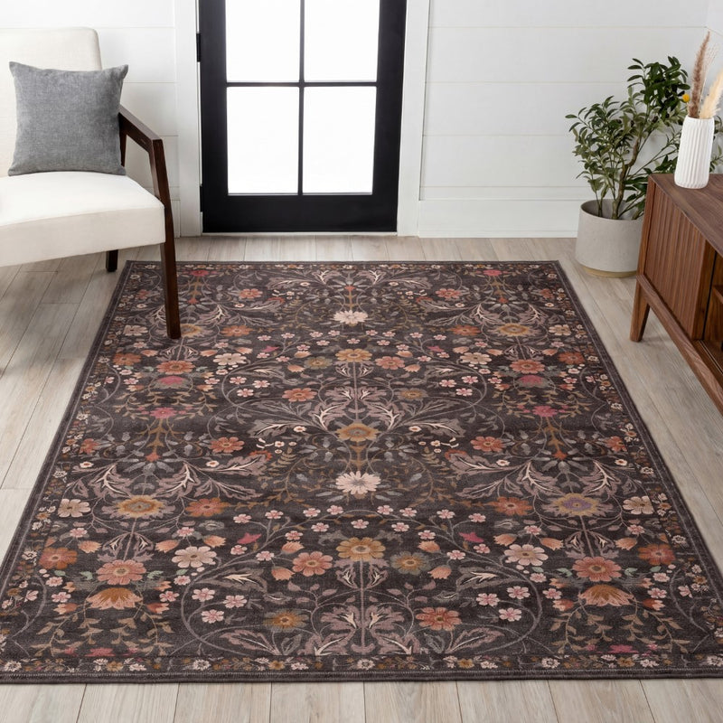 Primrose Art Nouveau Floral Border Machine-washable Area Rug