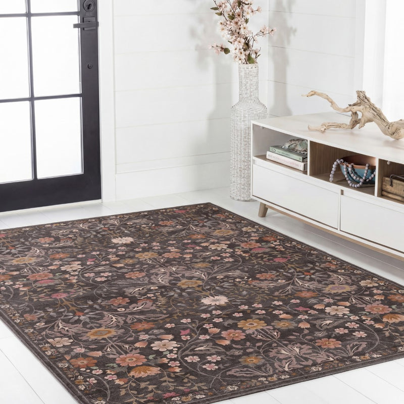 Primrose Art Nouveau Floral Border Machine-washable Area Rug
