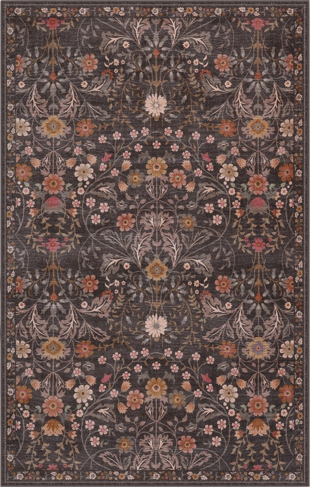 Primrose Art Nouveau Floral Border Machine-washable Area Rug