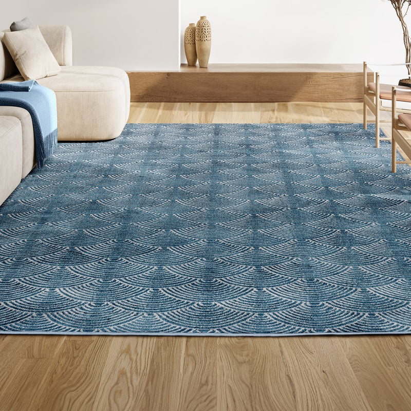 Porter Geometric Art Deco Fan Pattern High-low Area Rug