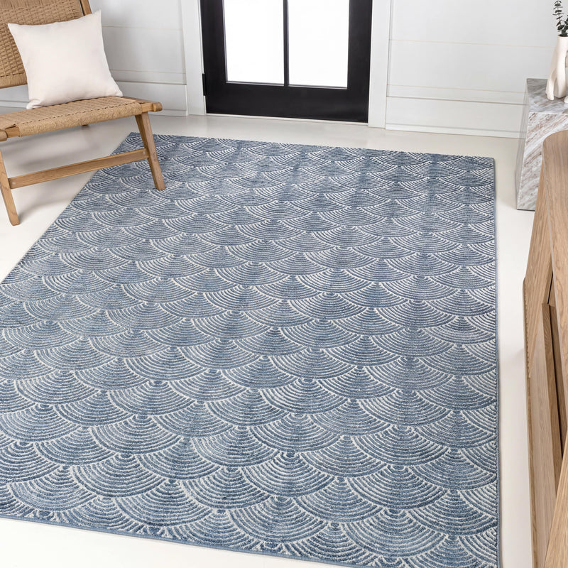 Porter Geometric Art Deco Fan Pattern High-low Area Rug