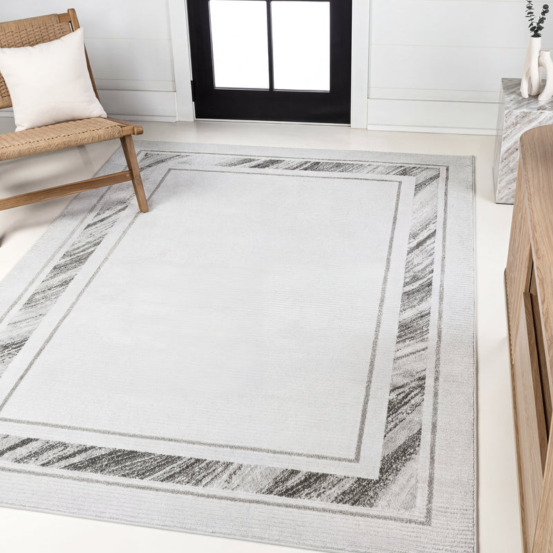Athens Classic Border Marble Pattern High-low Area Rug