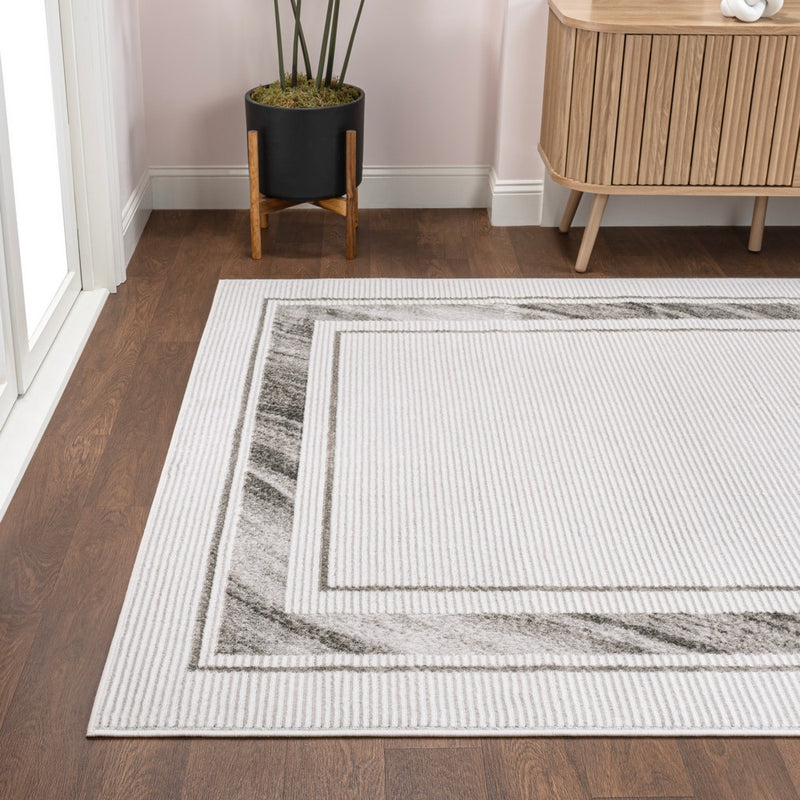 Athens Classic Border Marble Pattern High-low Area Rug