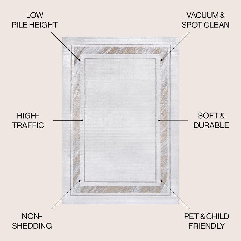 Athens Classic Border Marble Pattern High-low Area Rug