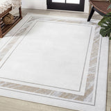 Athens Classic Border Marble Pattern High-low Area Rug