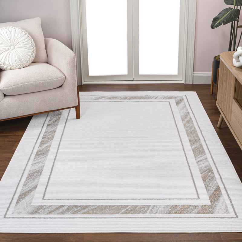 Athens Classic Border Marble Pattern High-low Area Rug