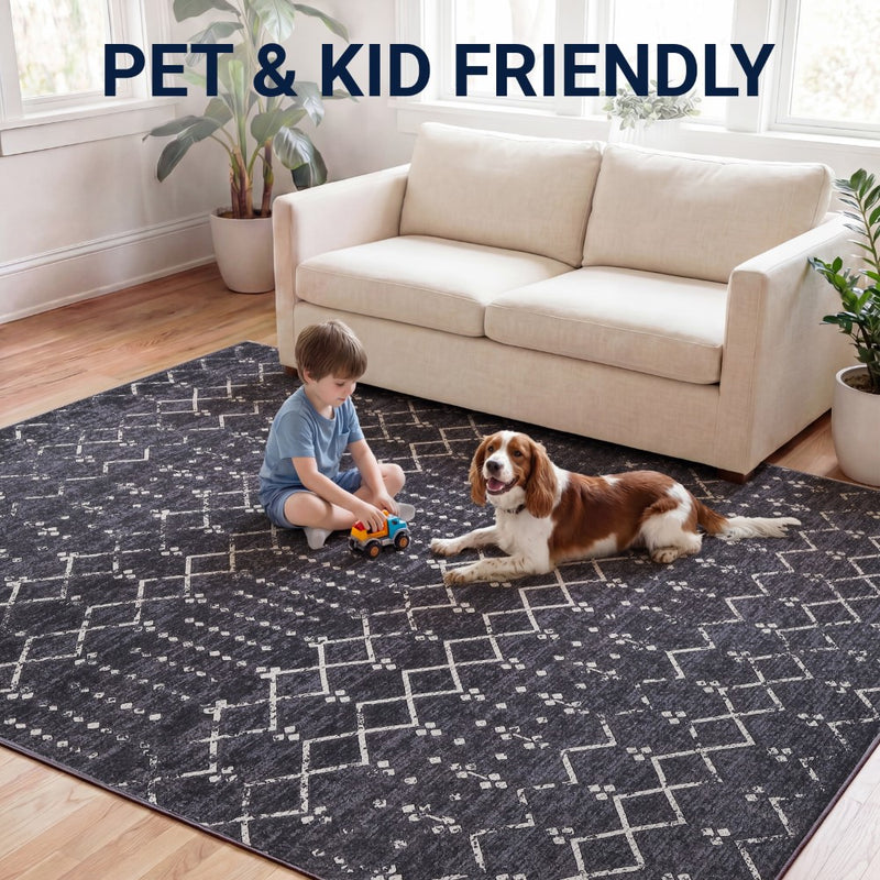 Leila Moroccan Diamond Trellis Machine-washable Area Rug