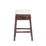 Bali Rustic Bohemian Hyacinth/Wood Backless Counter Stool - JONATHAN Y