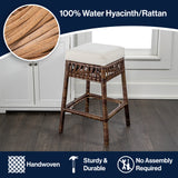 Bali Rustic Bohemian Hyacinth/Wood Backless Counter Stool