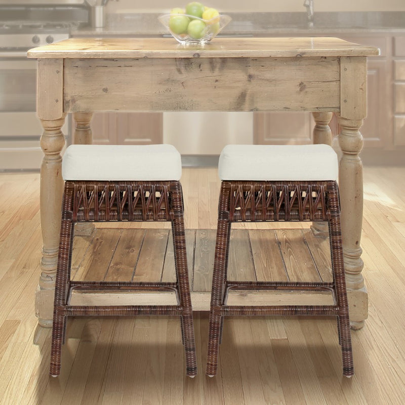 Bali Rustic Bohemian Hyacinth/Wood Backless Counter Stool - JONATHAN Y