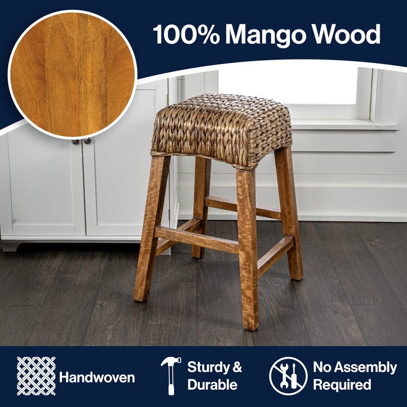 Maui Rustic Bohemian Hyacinth/Wood Backless Counter Stool