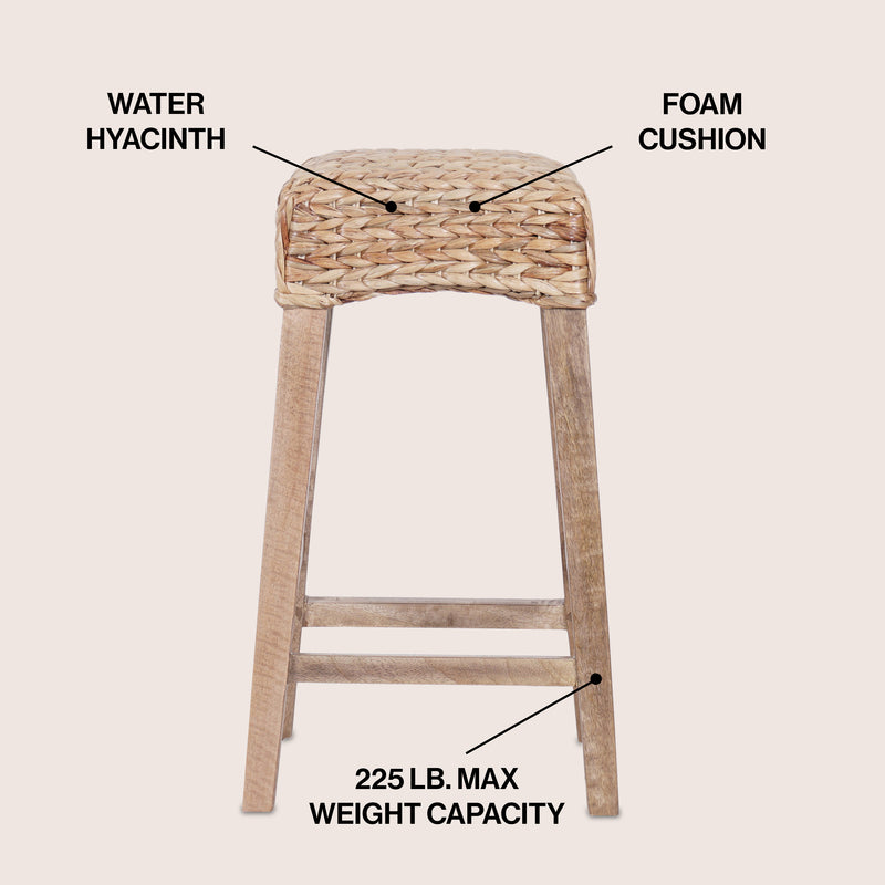 Maui Rustic Bohemian Hyacinth/Wood Backless Counter Stool
