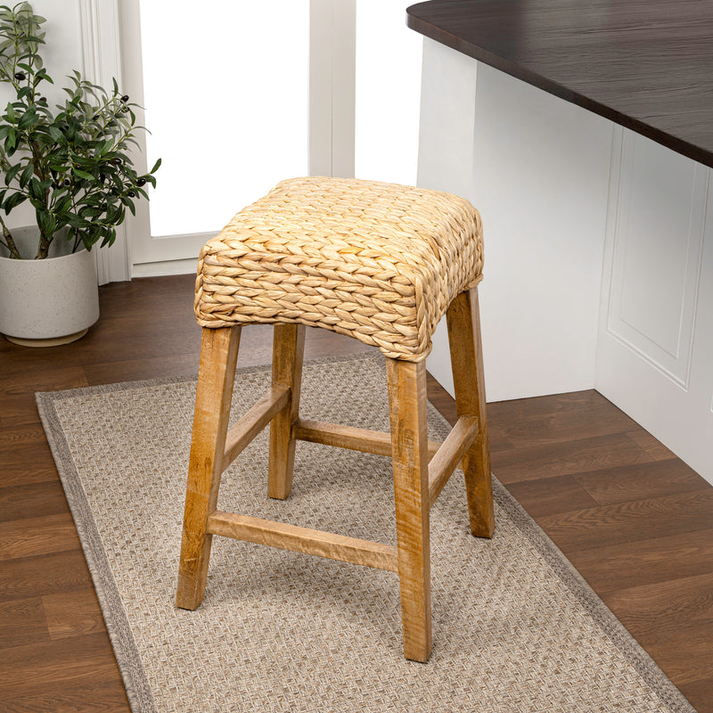 Maui Rustic Bohemian Hyacinth/Wood Backless Counter Stool