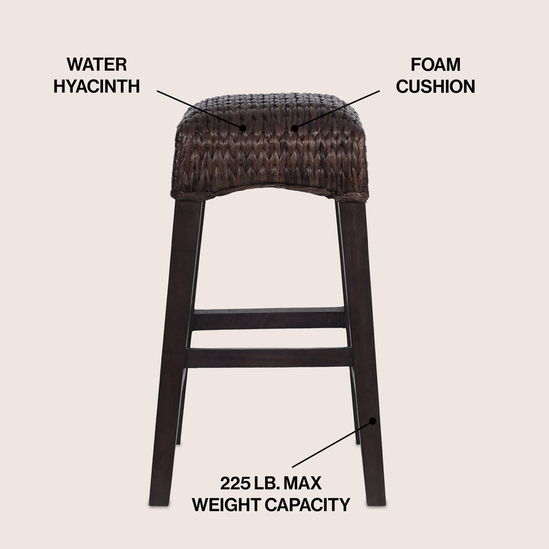 Maui Rustic Bohemian Hyacinth/Wood Backless Counter Stool