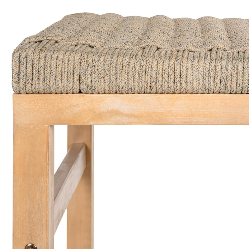 Armand 30" Modern Coastal Backless Acacia Wood Outdoor Bar Stool with Woven Rope Seat