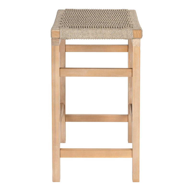 Armand 30" Modern Coastal Backless Acacia Wood Outdoor Bar Stool with Woven Rope Seat