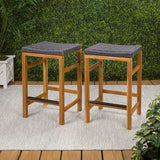 Armand 30" Modern Coastal Backless Acacia Wood Outdoor Bar Stool with Woven Rope Seat