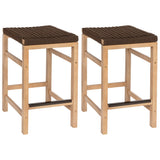 Armand 30" Modern Coastal Backless Acacia Wood Outdoor Bar Stool with Woven Rope Seat
