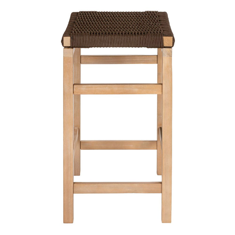 Armand 30" Modern Coastal Backless Acacia Wood Outdoor Bar Stool with Woven Rope Seat