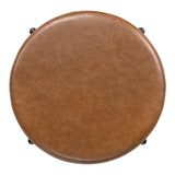 Paola Modern Minimalist Round Backless Metal/Vegan Leather Cushioned Bar Stool - JONATHAN Y