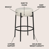 Paola Modern  Metal/Bouclé Cushioned Counter & Bar Stool - JONATHAN Y