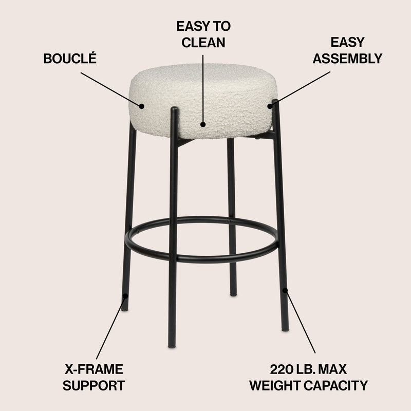 Paola Modern  Metal/Bouclé Cushioned Counter & Bar Stool - JONATHAN Y